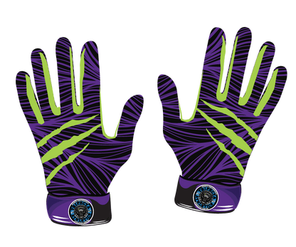 Blue Glove from Claws Collection by Trifecta Apparel with multi-color claws design and premium leather palm